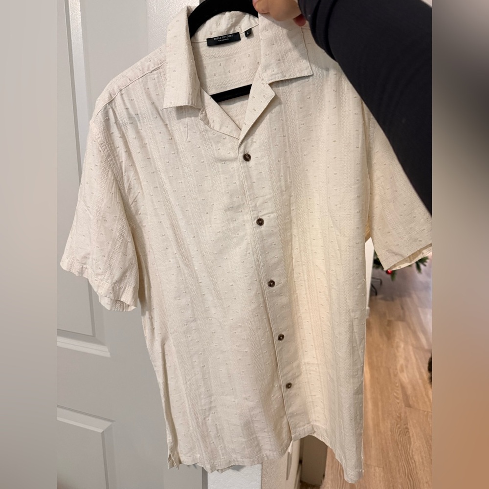 Men's Cream textured Short Sleeve Shirt